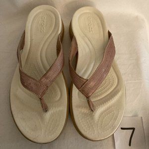 Crocs Pink Sequin Flip Flop Sandals 7